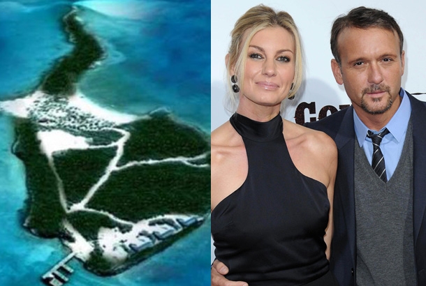
	
	Cặp đôi "chuyên trị" nhạc đồng quê - Tim McGraw và Faith Hill - đã mua hòn đảo Goat Cay tại Bahamas vào năm 2006. 